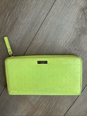 kate spade Neon Lime Zip-Around Wallet with Dot Texture